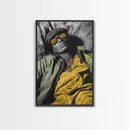Urban Cool, Yellow Shades, Relaxed Style, Bold Portrait, Framed Canvas Print streetwear photography print, modern bedroom wall art