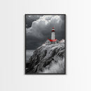 Stormy Lighthouse, Red Roof, Dramatic Coastline, Canvas Print, Coastal Wall Decor, Nautical Art, Living Room Wall Art, Rustic Home Art