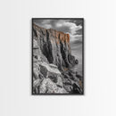 Rugged Cliff Coast, Ocean Rocks, Dramatic Sky, Seaside View, Framed Canvas Print, Coastal Decor, Living Room Wall Art, Earthy Tones