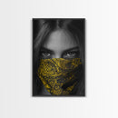 Yellow Bandana Girl, Intense Eyes, Street Portrait, Framed Canvas Print, Modern Photography, Teen Bedroom Wall Art, Bold Style