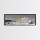 Yellow Suit, Surreal Desert, Lone Wanderer, Conceptual Art — Framed Canvas Print, Modern Art, Office Decor, Minimalist Statement Piece