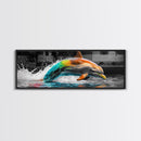 Color Splash Dolphin, Ocean Leap, Vibrant Marine, Joyful Moment — Canvas Print, Bathroom Decor, Beach House Wall Art, Pop Art Style