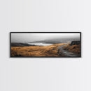 Coastal Cliff Path, Golden Grasses by Sea, Canvas Print, Autumn Hiking Scene, Misty Nature Wall Art, Hallway Landscape Photography