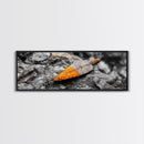 Tribal Blade, Ancient Weapon, Stone Texture, Orange Detail, Framed Canvas Print, Masculine Wall Art, Rustic Decor, Warrior Vibes