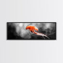 Jellyfish Glow, Ocean Depths, Abstract Sea Life, Framed Canvas Print, marine animal art, coastal bathroom decor, modern underwater wall art