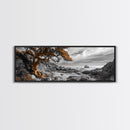 Twisted Tree, Rugged Coast, Autumn Forest, Framed Canvas Print, fall wall art, rustic nature print, living room decor, woodland landscape