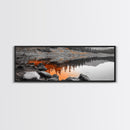 Orange Reflection Lake, Rocky Shoreline, Autumn Forest View, Canvas Print, Nature Photography, Rustic Wall Art, Cabin Living Room Decor