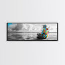Colorful Hoodie, Peaceful Ocean, Reflective Moment, Street Style, Framed Canvas Print, Boho Wall Art, Teen Bedroom Decor