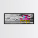 Miami Lifeguard Tower, Vibrant Beach Hut, Pink Yellow Blue, Canvas Print, Coastal Pop Art, Teen Room Decor, Colorful Summer Wall Art