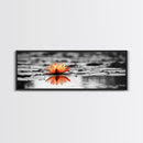 Tranquil Lotus, Zen Water, Orange Glow, Reflective Serenity, Framed Canvas Print, Bedroom Wall Art, Spa Decor, Boho Style, Meditation Vibe