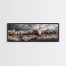 Elk Herd, Majestic Wildlife, Autumn Landscape, Framed Canvas Print, lodge decor, rustic mountain wall art, moody nature canvas