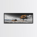 Prairie Cabin, Golden Tree, Rural Landscape, Open Sky, Framed Canvas Print, Country Decor, Farmhouse Wall Art, Rustic Bedroom Style