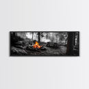 Forest Firepit, Picnic Spot, Smoky Trees, Nature Flame, Canvas Print, Fall Wall Art, Camping Cabin Decor, Rustic Outdoor Style