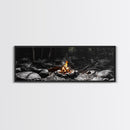 Stone Circle, Night Fire, Forest Blaze, Cozy Gathering, Canvas Print, Wilderness Wall Art, Fall Camping Decor, Rustic Cabin Style