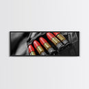 Red Ammo, Tactical Gear, Military Closeup, Rustic Warrior, Framed Canvas Print, Masculine Wall Art, Man Cave Wall Decor