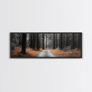 Redwood Forest Path, Serene Nature Trail, Autumn Ground Cover, Framed Canvas Print, Fall Wall Art, Rustic Home Decor, Woodland Scene