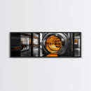 Bank Vault, Futuristic Glow, Industrial Design, Gold Tones, Framed Canvas Print, Office Wall Art, Cyberpunk Decor, Grunge Decor