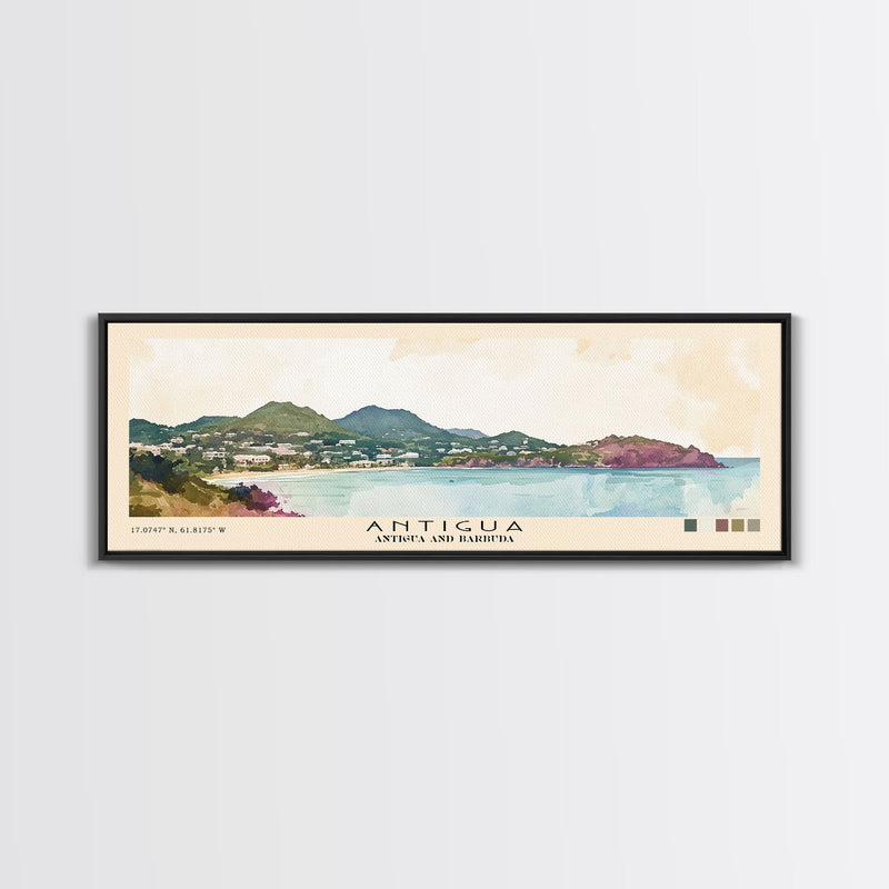 Antigua, Antigua and Barbuda Watercolor Beach Print, Vacation Gift, Antigua and Barbuda Wall Art, Framed Canvas Print, Framed Beach Painting