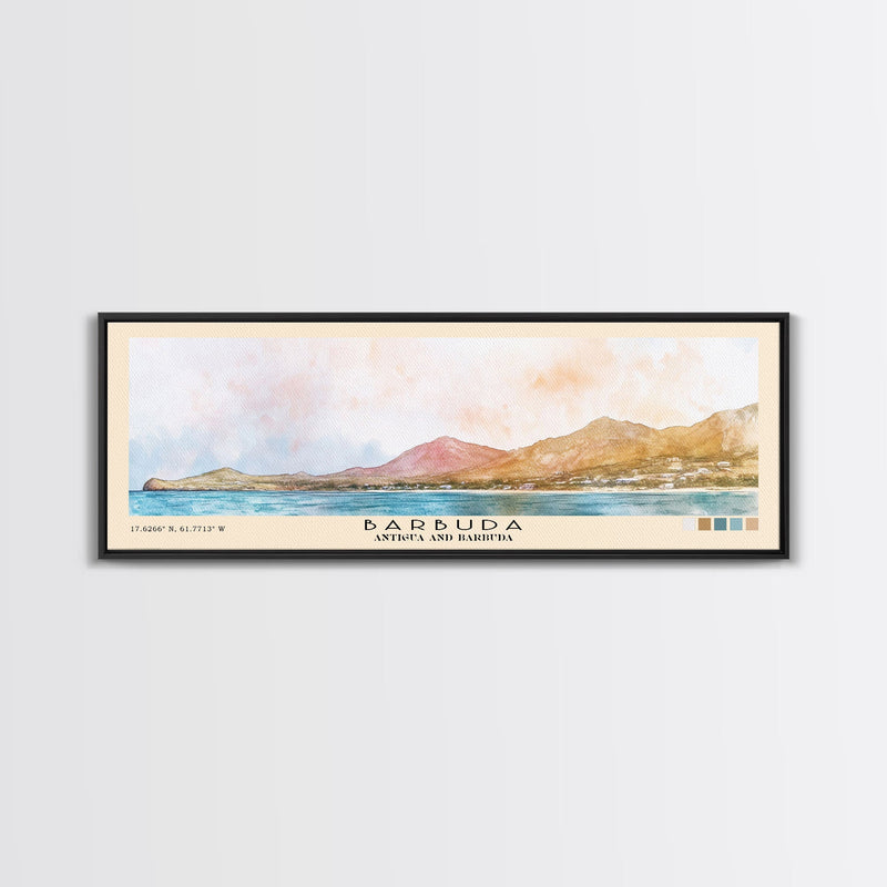 Barbuda, Antigua and Barbuda Watercolor Beach Print, Vacation Gift, Antigua and Barbuda Wall Art, Framed Canvas Print, Framed Beach Painting