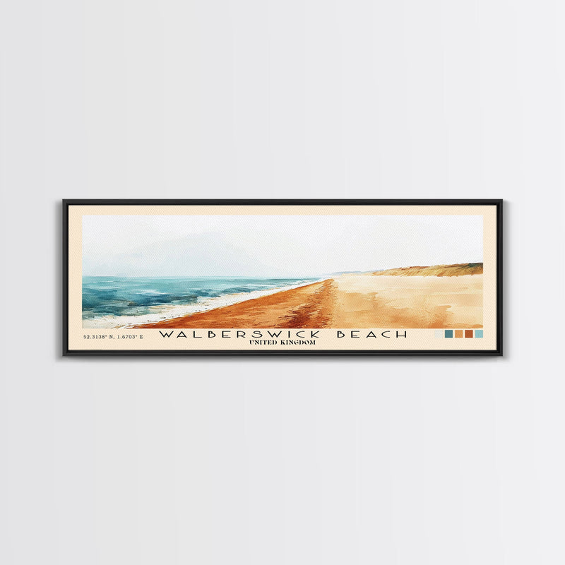 Walberswick Beach, United Kingdom Watercolor Beach Print, Vacation Gift, United Kingdom Wall Art, Framed Canvas Print, Framed Beach Painting