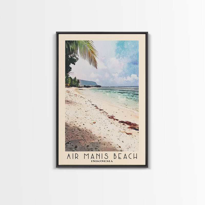 Air Manis Beach, Indonesia Watercolor Beach Print, Vacation Gift, Indonesia Wall Art, Framed Canvas Print, Framed Beach Painting