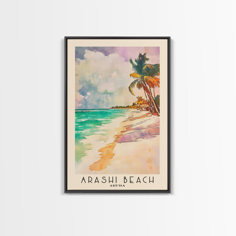 Arashi Beach, Aruba Watercolor Beach Print, Vacation Gift, Aruba Wall Art, Framed Canvas Print, Framed Beach Painting