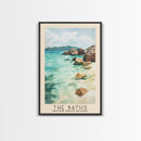 The Baths, British Virgin Islands Watercolor Beach Print, Vacation Gift, British Virgin Islands Wall Art, Framed Canvas Print, Framed Beach Painting