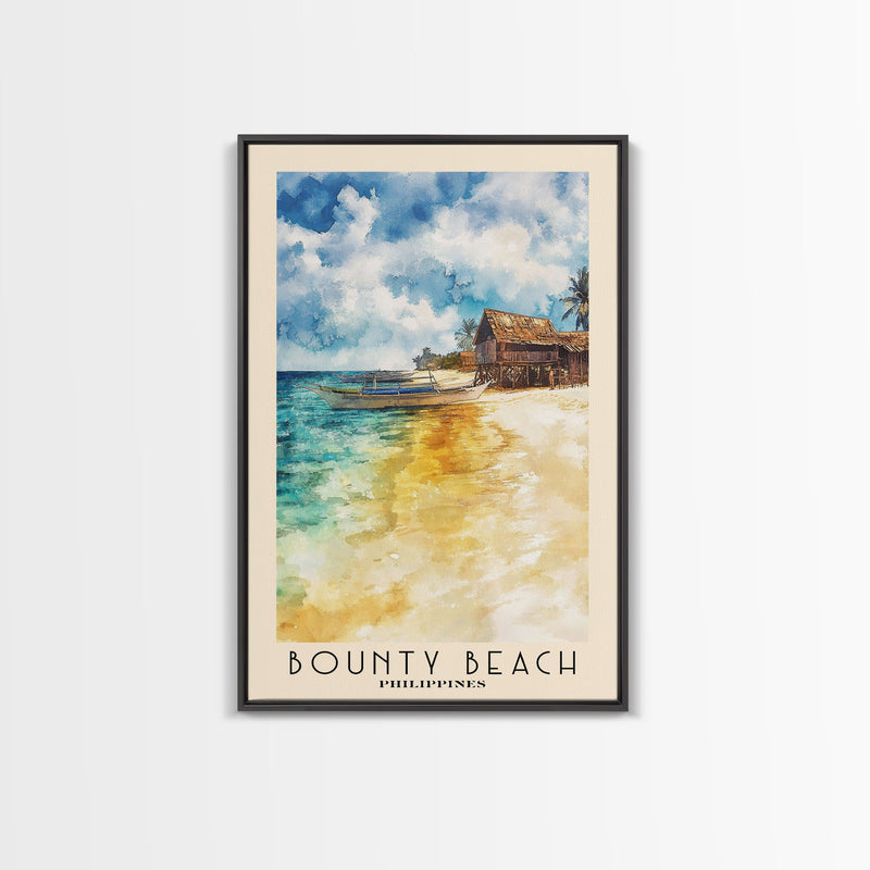 Bounty Beach, Philippines Watercolor Beach Print, Vacation Gift, Philippines Wall Art, Framed Canvas Print, Framed Beach Painting