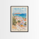 Platys Gialos, Greece Watercolor Beach Print, Vacation Gift, Greece Wall Art, Framed Canvas Print, Framed Beach Painting