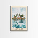 San Blas, Panamá Watercolor Beach Print, Vacation Gift, Panamá Wall Art, Framed Canvas Print, Framed Beach Painting