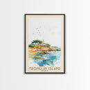 Tromelin Island, France Watercolor Beach Print, Vacation Gift, France Wall Art, Framed Canvas Print, Framed Beach Painting