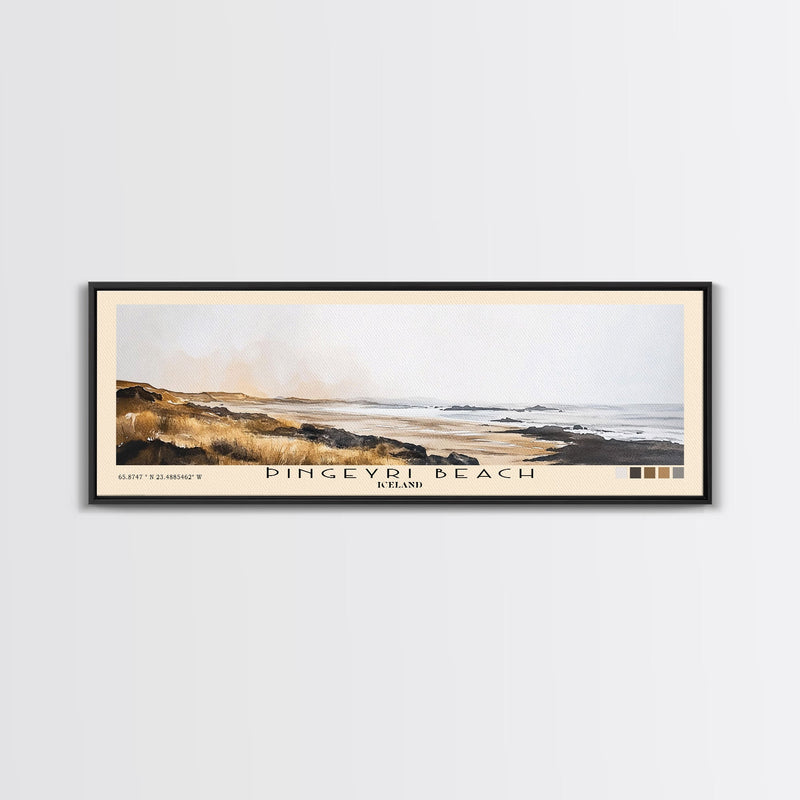 Ãingeyri Beach, Iceland Watercolor Beach Print, Vacation Gift, Iceland Wall Art, Framed Canvas Print, Framed Beach Painting