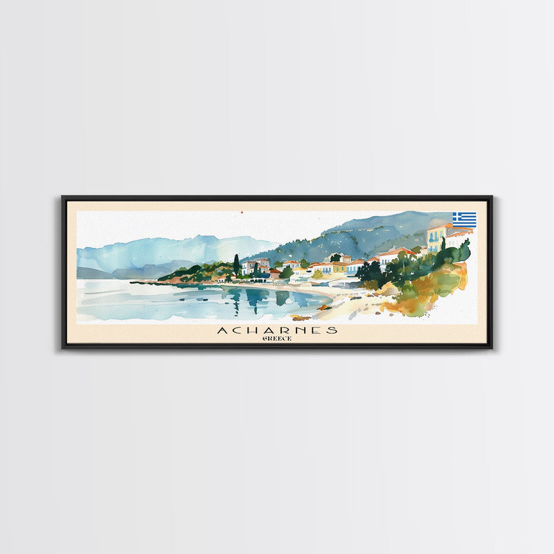 Acharnes Greece Travel Print Wall Art, Panoramic City Art, Travel Art, Wall Decor, Vacation Gift, Framed Canvas Print Or Metal Art