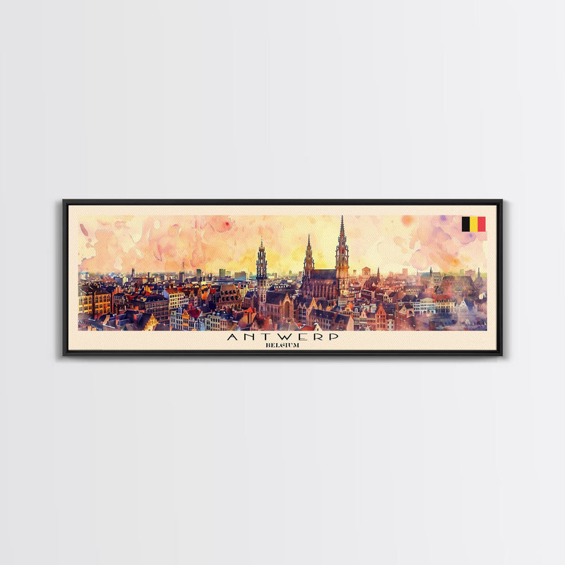 Antwerp Belgium Wall Art, Panoramic Travel Poster, Panoramic Framed Canvas Print, City Wall Art, Wall Hanging Home Decor, Travel Art