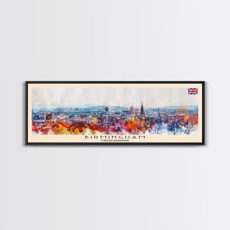 Birmingham United Kingdom Travel Print Wall Art, Panoramic City Art, Travel Art, Wall Decor, Vacation Gift, Framed Canvas Print Or Metal Art