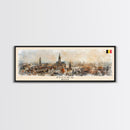 Mons Belgium Panoramic Travel Poster, Framed Canvas Print or Metal Wall Art, Travel Art, Home Decor, Panoramic Painting, Midcentury Art