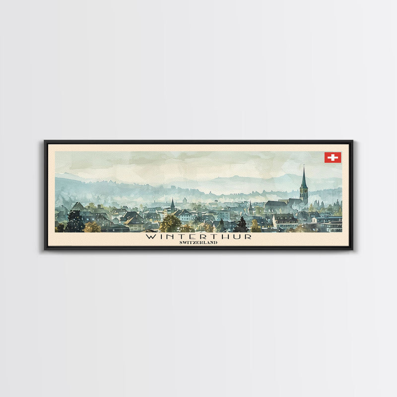 Winterthur Switzerland Travel Art, City Art, Framed Canvas Print or Metal Wall Art, Europe Travel Poster, Panoramic Wall Art, Extra Wide Wall Art