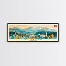 St. Gallen Switzerland Panoramic Travel Poster, Framed Canvas Print or Metal Wall Art, Travel Art, Home Decor, Panoramic Painting, Midcentury Art