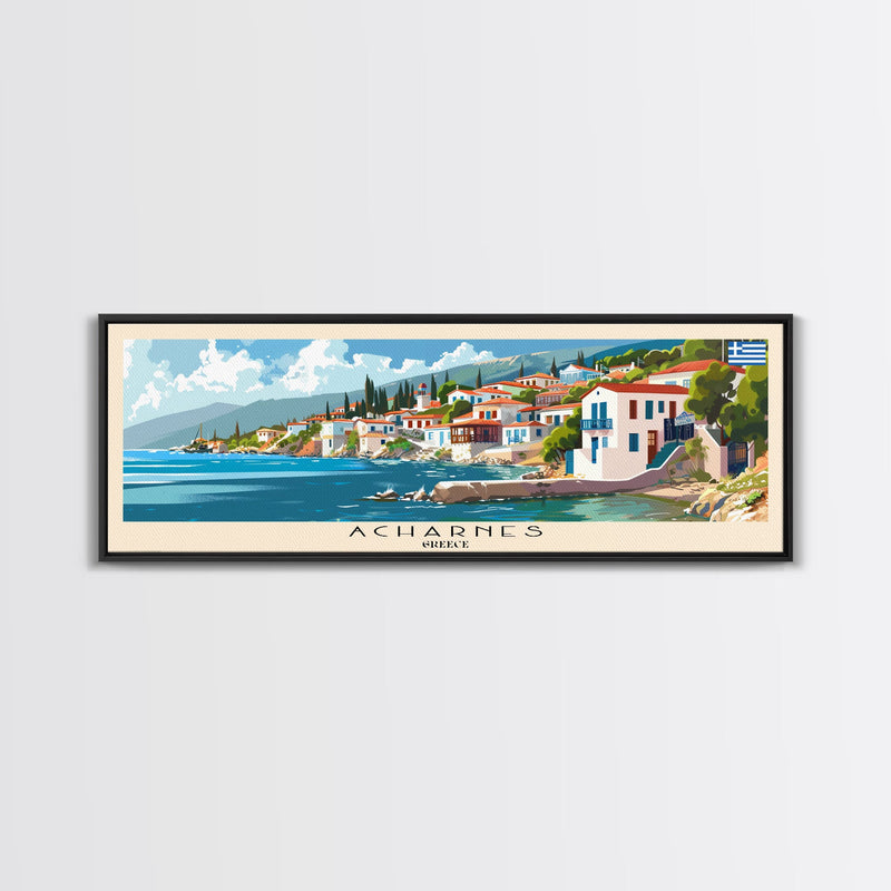 Acharnes Greece Travel Print Wall Art, Panoramic City Art, Travel Art, Wall Decor, Vacation Gift, Framed Canvas Print Or Metal Art