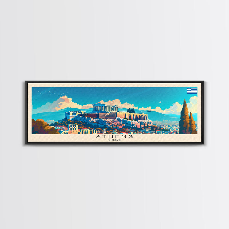 Athens Greece Travel Art, City Art, Framed Canvas Print or Metal Wall Art, Europe Travel Poster, Panoramic Wall Art, Extra Wide Wall Art