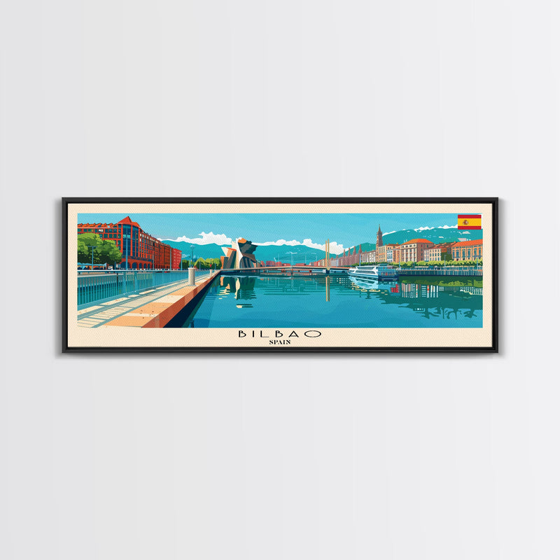 Bilbao Spain Wall Art, Panoramic Travel Poster, Panoramic Framed Canvas Print, City Wall Art, Wall Hanging Home Decor, Travel Art