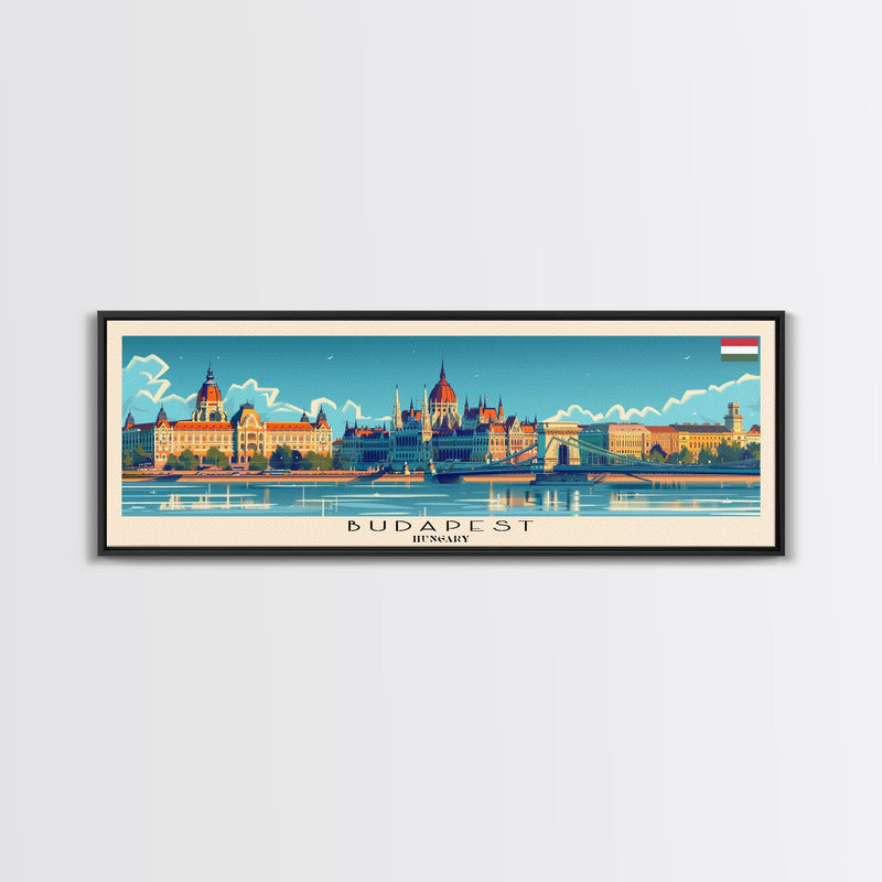 Budapest Hungary Travel Art, City Art, Framed Canvas Print or Metal Wall Art, Europe Travel Poster, Panoramic Wall Art, Extra Wide Wall Art