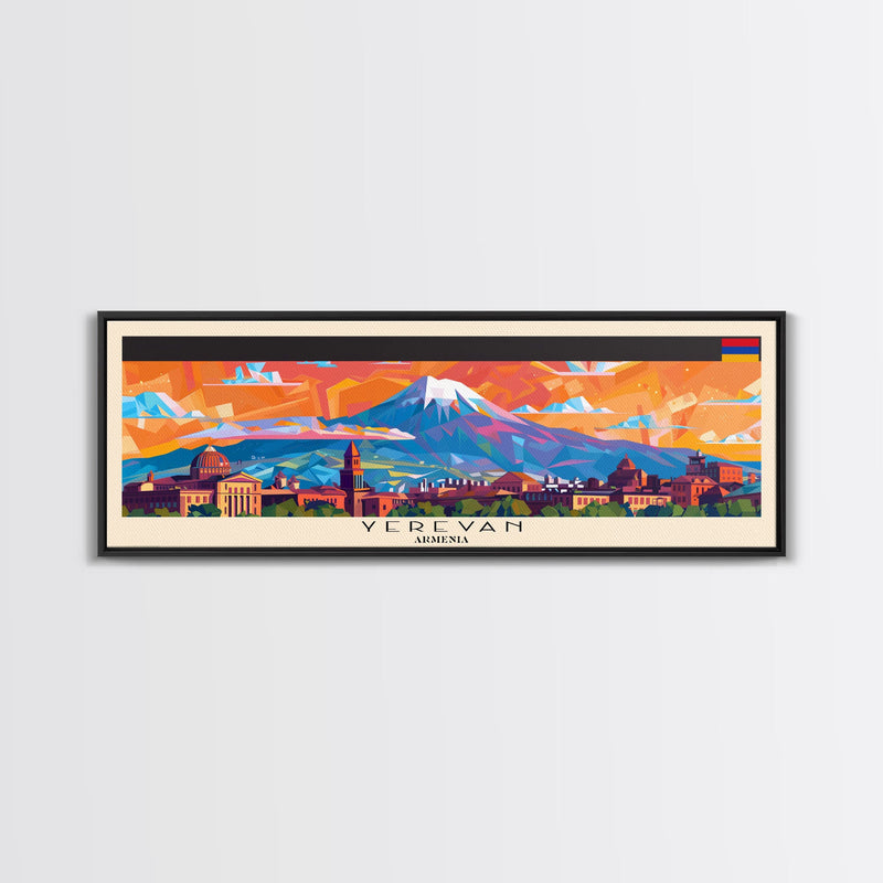 Yerevan Armenia Travel Art, City Art, Framed Canvas Print or Metal Wall Art, Europe Travel Poster, Panoramic Wall Art, Extra Wide Wall Art