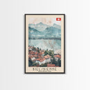 Biel/Bienne Switzerland Travel Poster Framed Canvas Print, Watercolor Painting, Wall Art, Home Decor, Scenic Travel Print