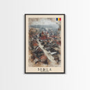 Brăila Romania Travel Poster Framed Canvas Print, Cityscape Art, Wall Decor, Travel Print, Watercolor Painting, Rustic Scene Art