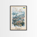 Dnipro Ukraine Urban Landscape Framed Canvas Print, Watercolor Travel Poster, Eastern European Wall Art, Elegant Home Decor, Retro Cityscape Art, Living Room Accent