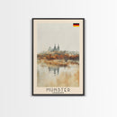 Münster Germany Travel Poster Framed Canvas Print, Historic Architecture, Watercolor Painting, Wall Art, Interior Design, Travel Print, Unique Art