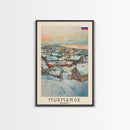 Murmansk Russia Travel Poster Framed Canvas Print, Coastal Cityscape, Watercolor Painting, Wall Art, Home Decoration, Travel Print, Unique Gift
