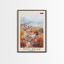 Novi Pazar Serbia Travel Poster Framed Canvas Print, Watercolor Painting, Scenic Wall Art, Home Decor, Serbian Landscape, Cultural Art