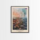 Tyumen Russia Travel Poster Framed Canvas Print, Watercolor Painting, Urban Wall Art, Home Decor, Russian Cityscape, Classic Art